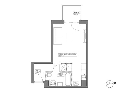 Plan 1 pok. 32m²