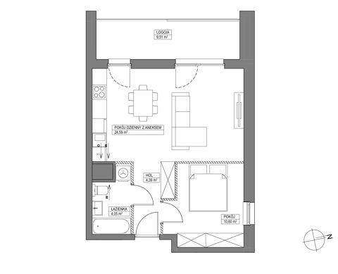 Plan 2 pok. 44m²