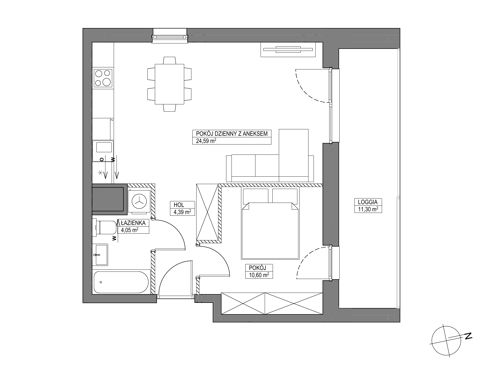 Plan 2 pok. 44m²