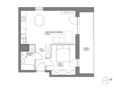 Plan 2 pok. 44m²