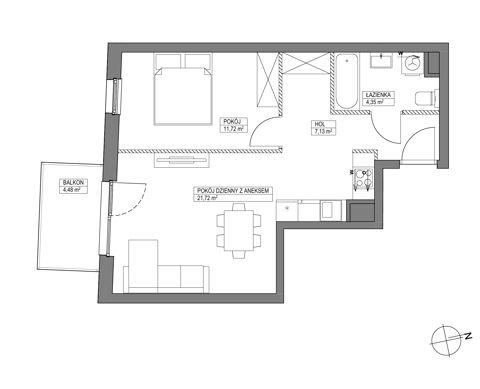 Plan 2 pok. 45m²
