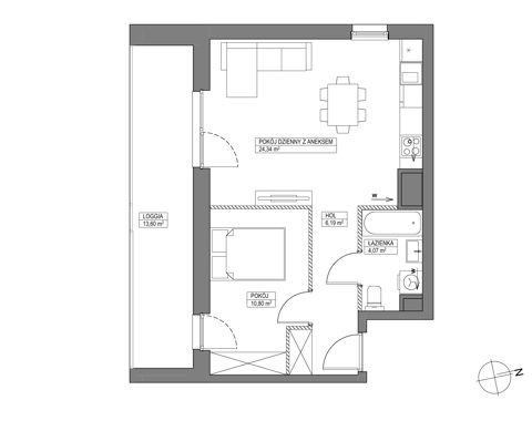 Plan 2 pok. 45m²