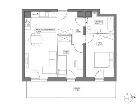 Plan 3 pok. 57m²