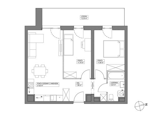 Plan 3 pok. 58m²