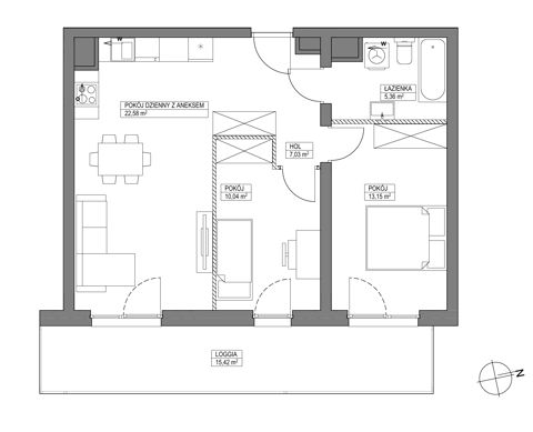 Plan 3 pok. 58m²