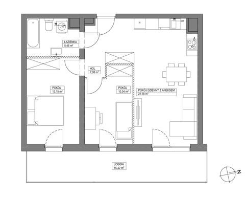 Plan 3 pok. 58m²