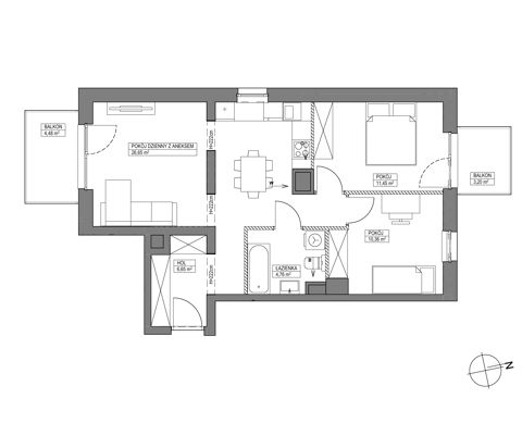 Plan 3 pok. 60m²