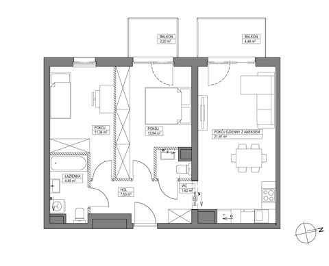 Plan 3 pok. 60m²