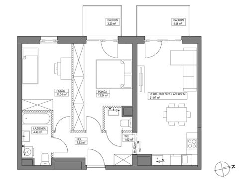 Plan 3 pok. 60m²