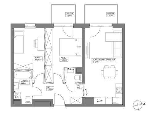 Plan 3 pok. 60m²