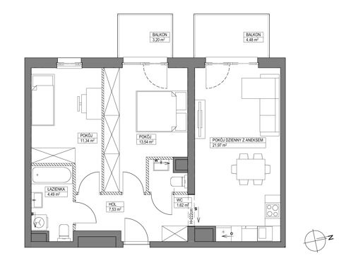 Plan 3 pok. 60m²