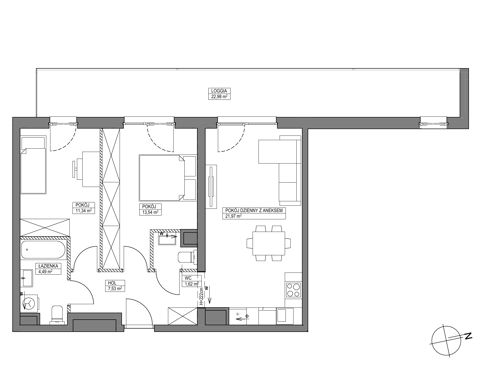 Plan 3 pok. 60m²