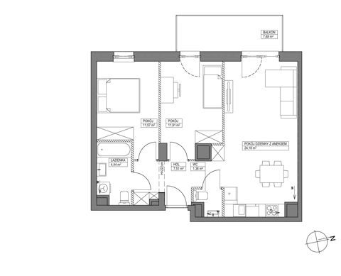 Plan 3 pok. 61m²