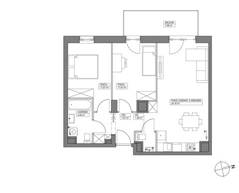 Plan 3 pok. 61m²