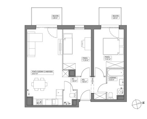 Plan 3 pok. 61m²