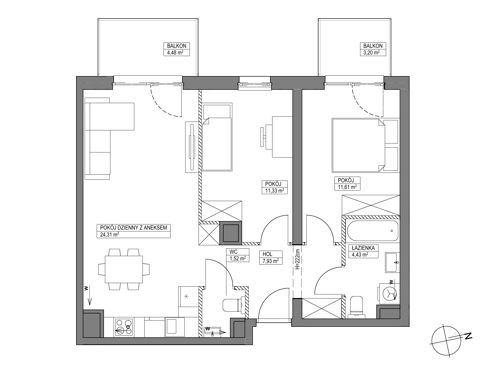 Plan 3 pok. 61m²