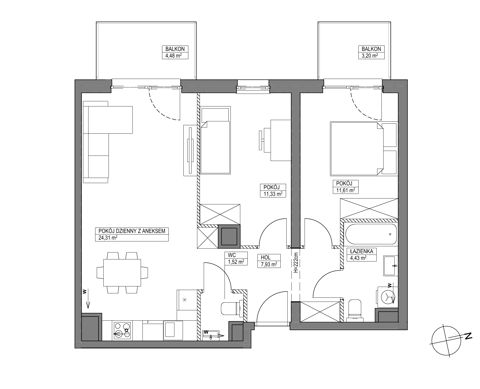 Plan 3 pok. 61m²