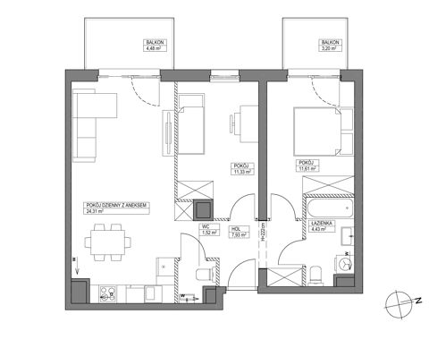 Plan 3 pok. 61m²