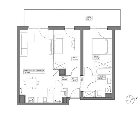 Plan 3 pok. 61m²