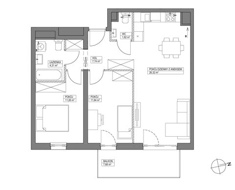 Plan 3 pok. 63m²