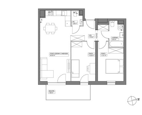 Plan 3 pok. 64m²