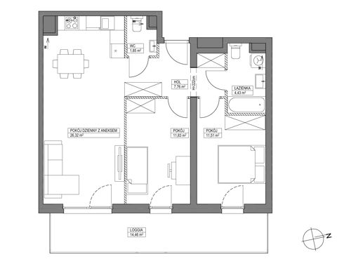 Plan 3 pok. 64m²