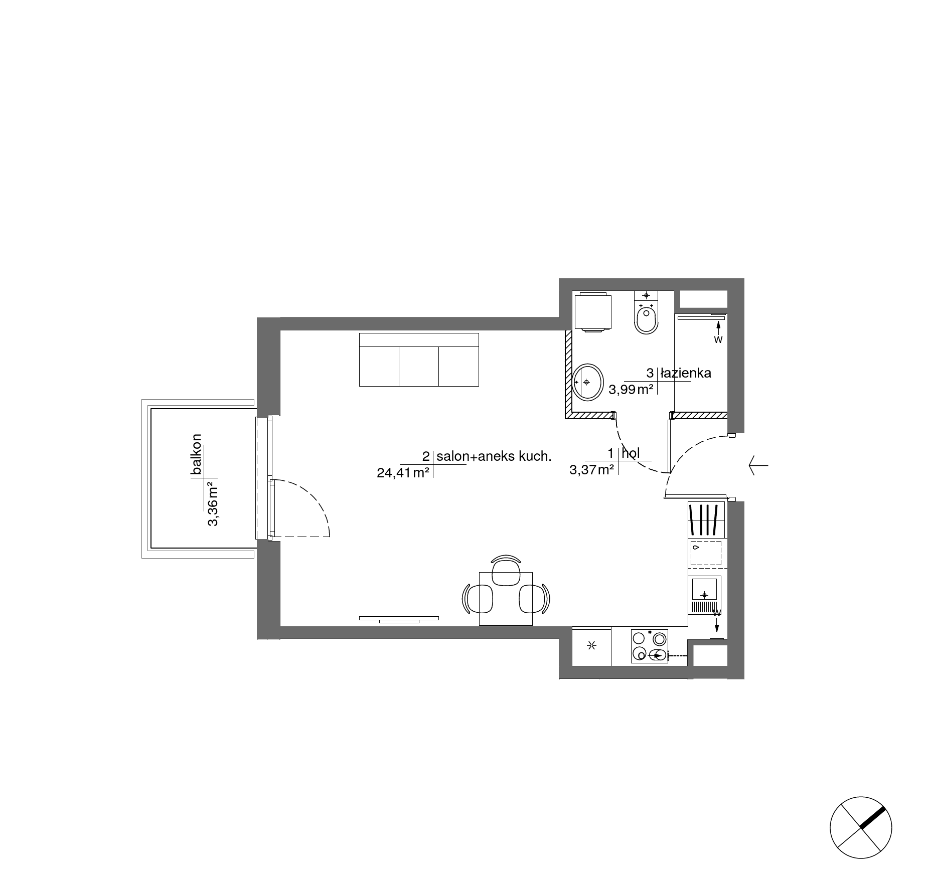 Plan 1 pok. 32m²