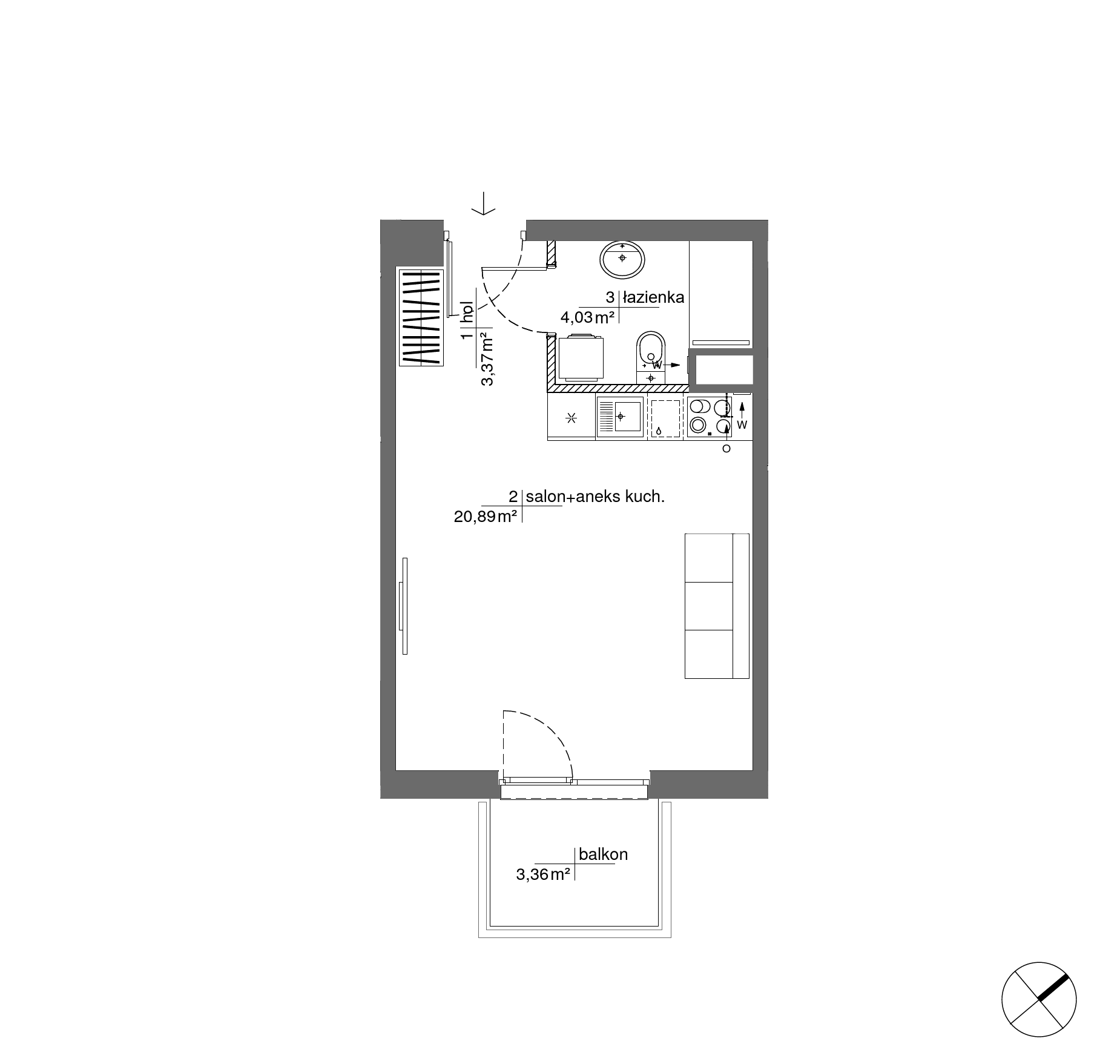 Plan 1 pok. 28m²