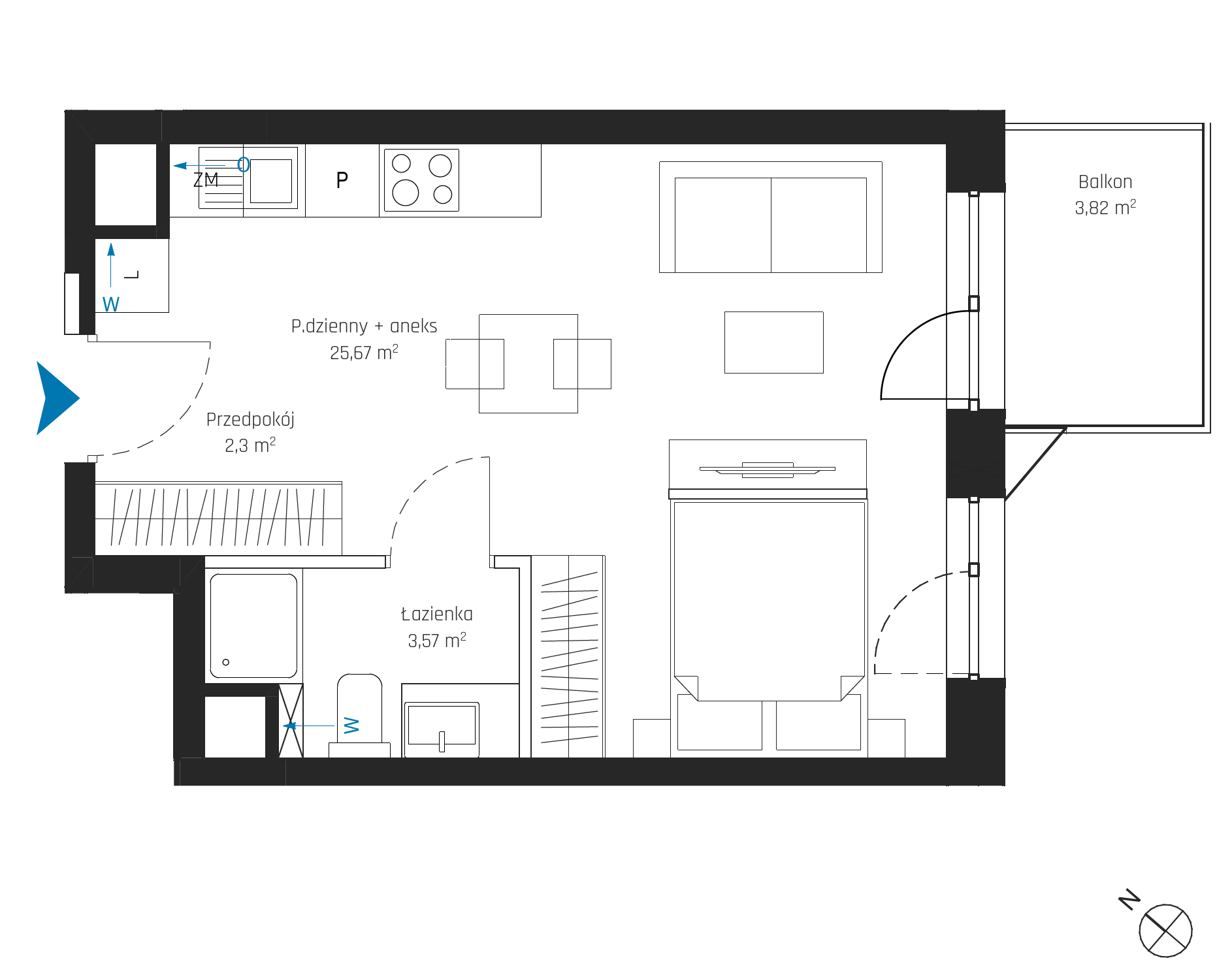 Plan 1 pok. 32m²