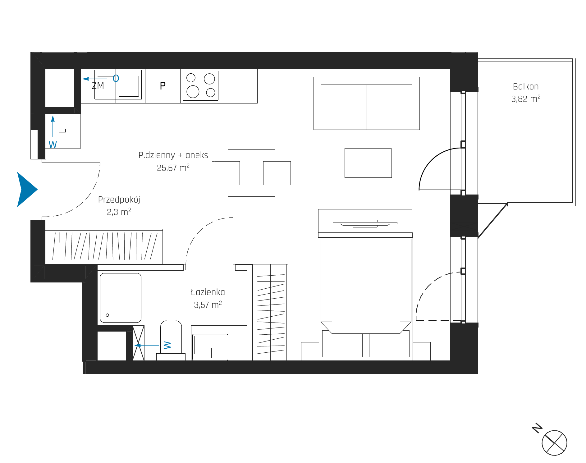 Plan 1 pok. 32m²
