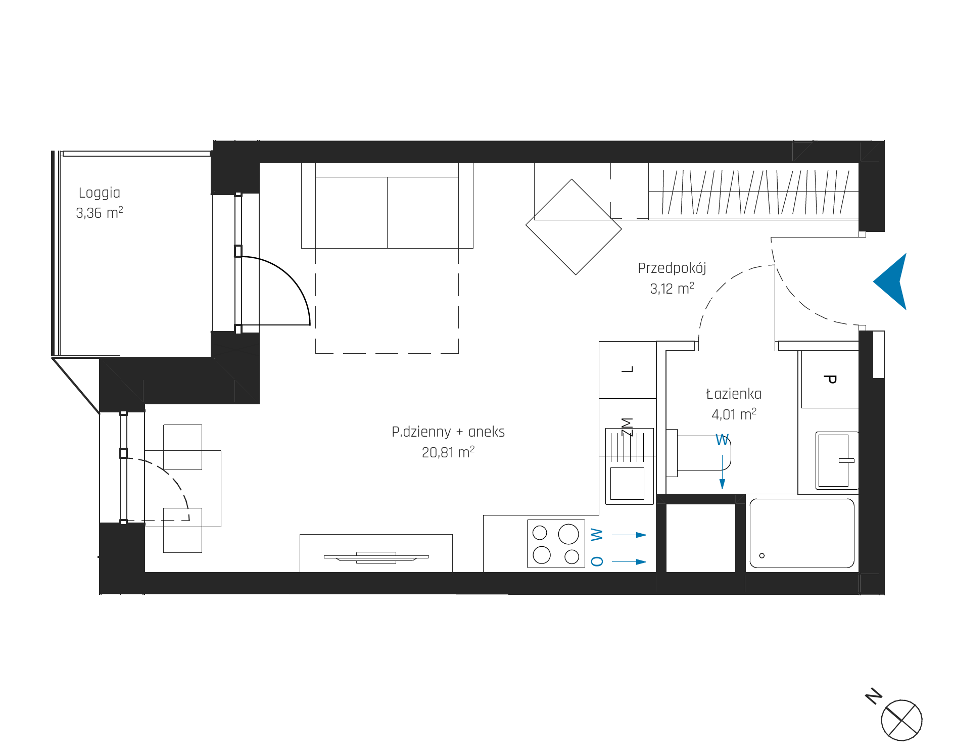 Plan 1 pok. 28m²