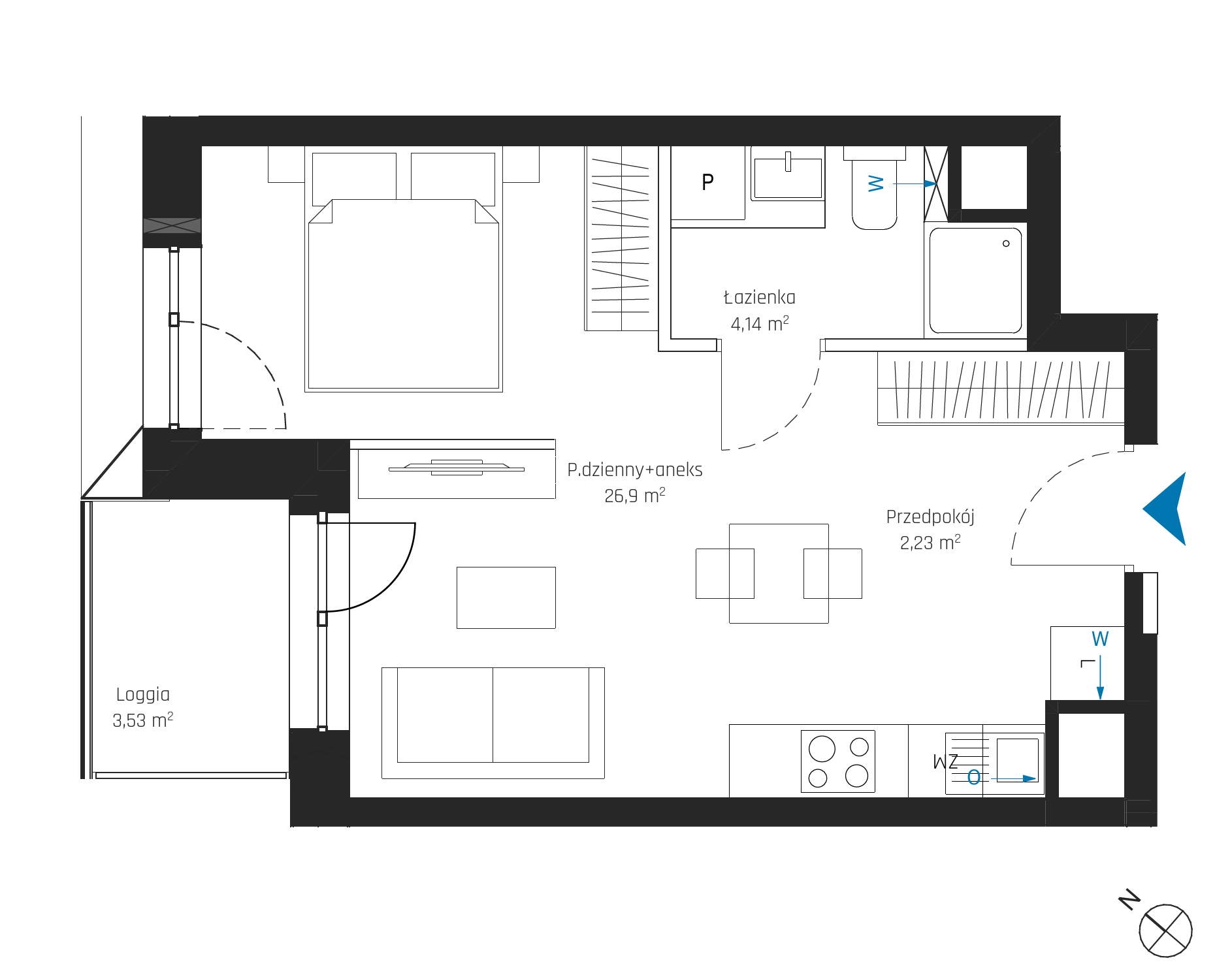 Plan 1 pok. 33m²
