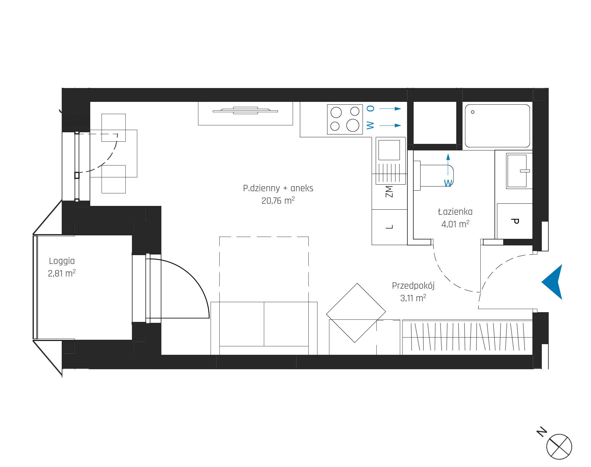 Plan 1 pok. 28m²