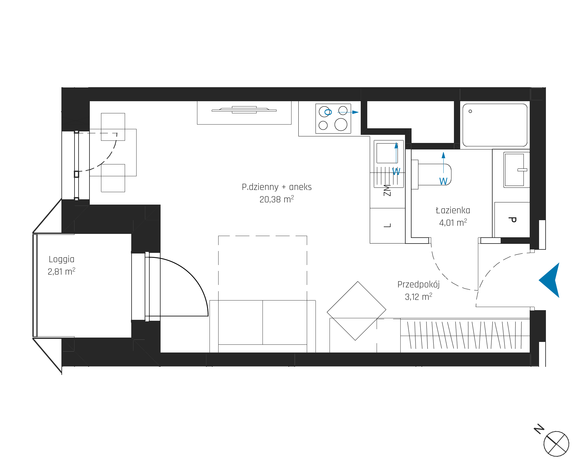 Plan 1 pok. 28m²