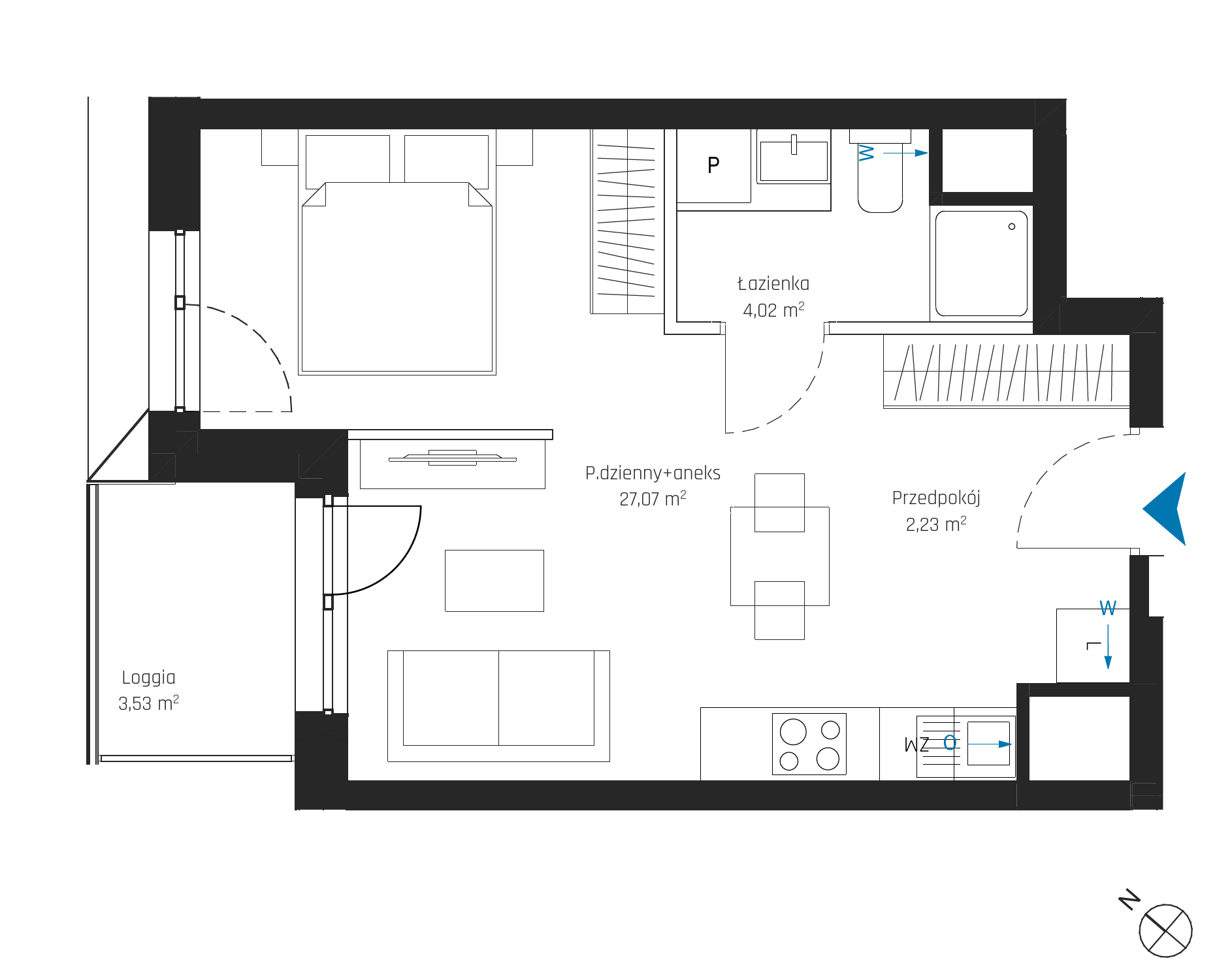 Plan 1 pok. 33m²