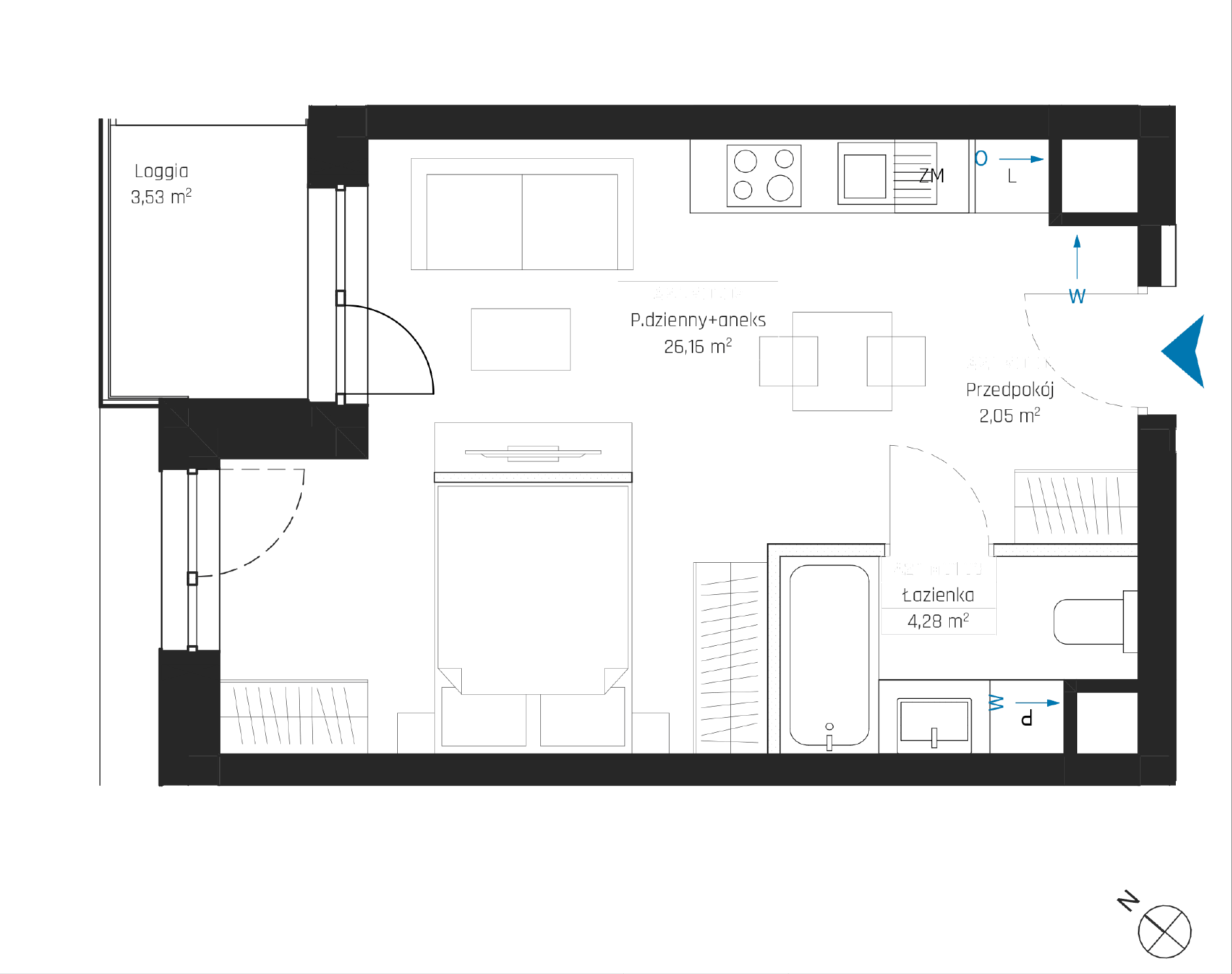Plan 1 pok. 32m²