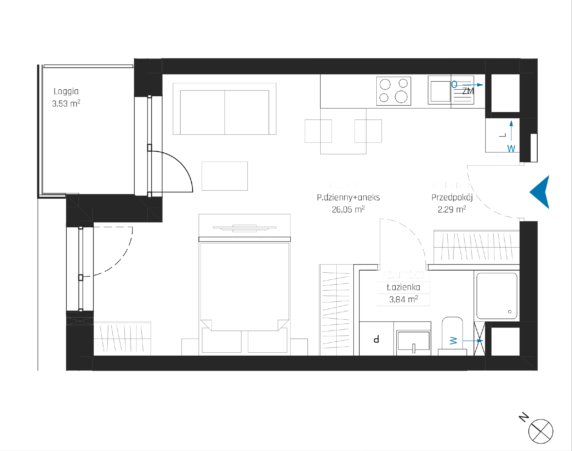 Plan 1 pok. 32m²
