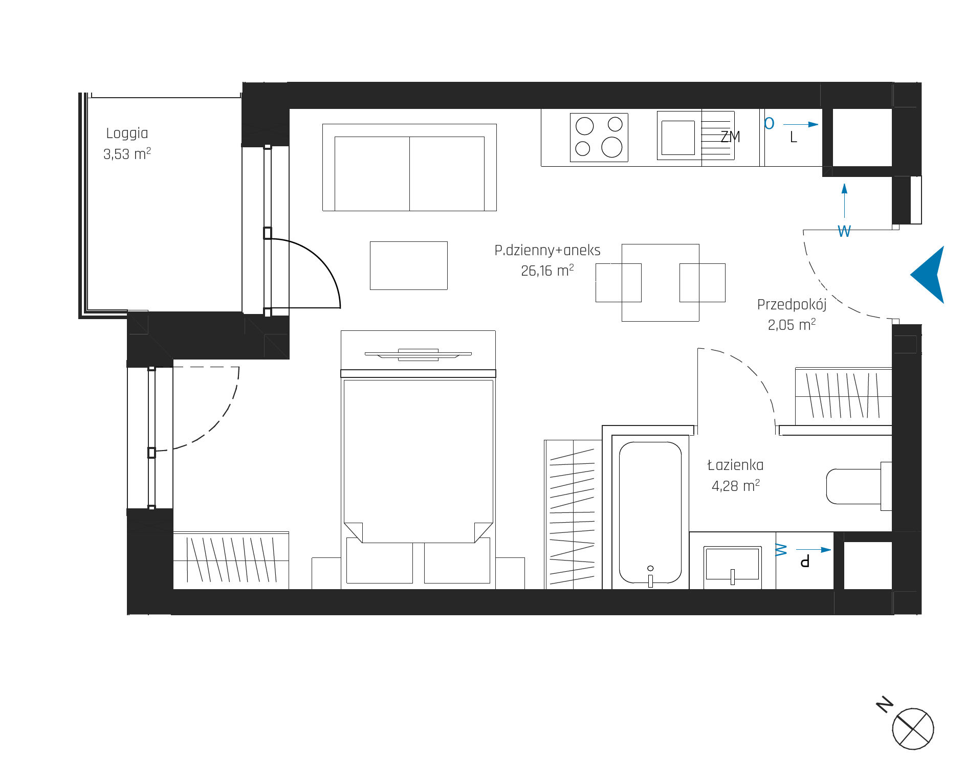 Plan 1 pok. 32m²