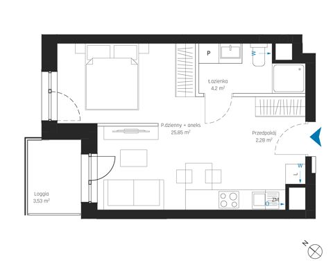 Plan 1 pok. 32m²