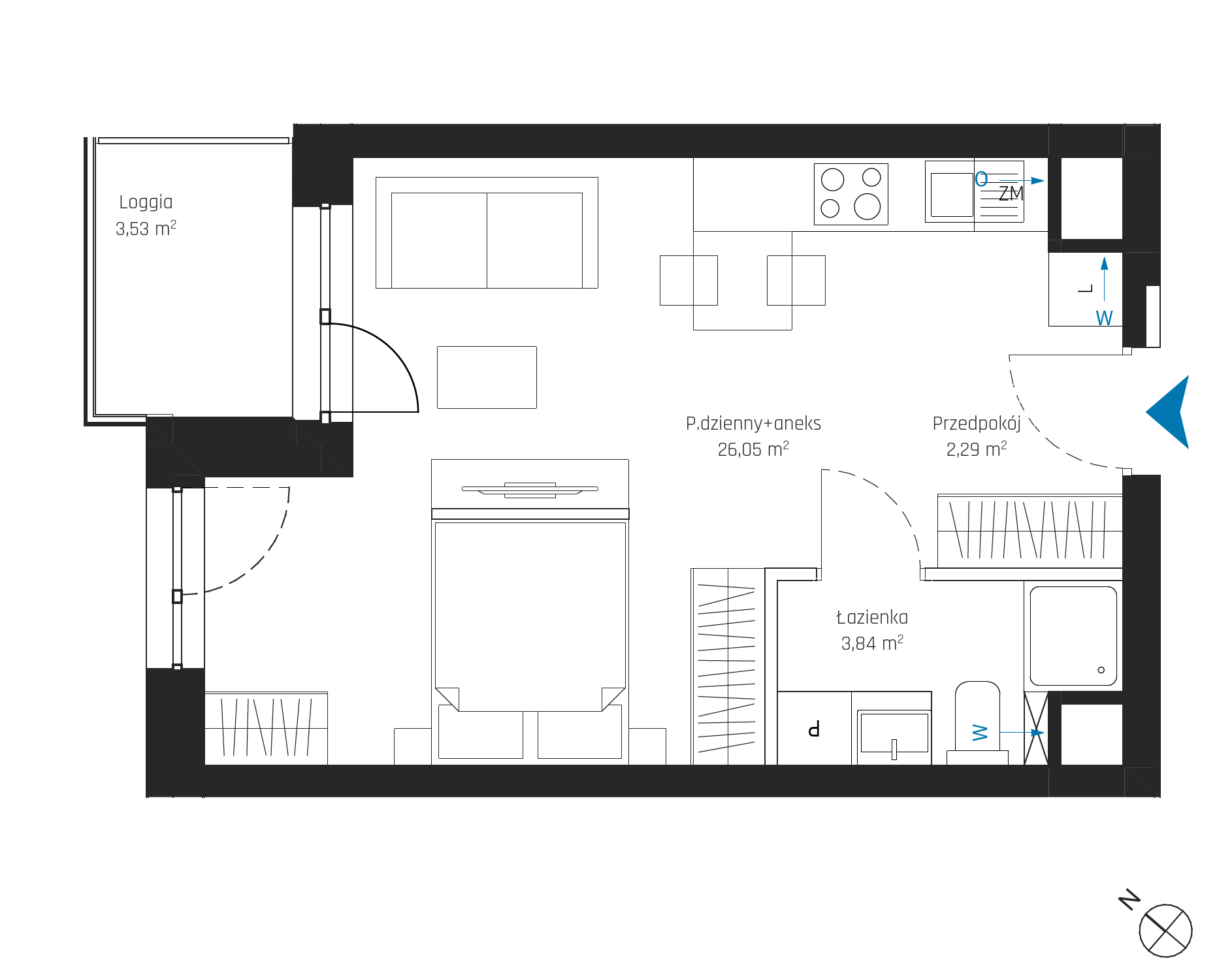 Plan 1 pok. 32m²