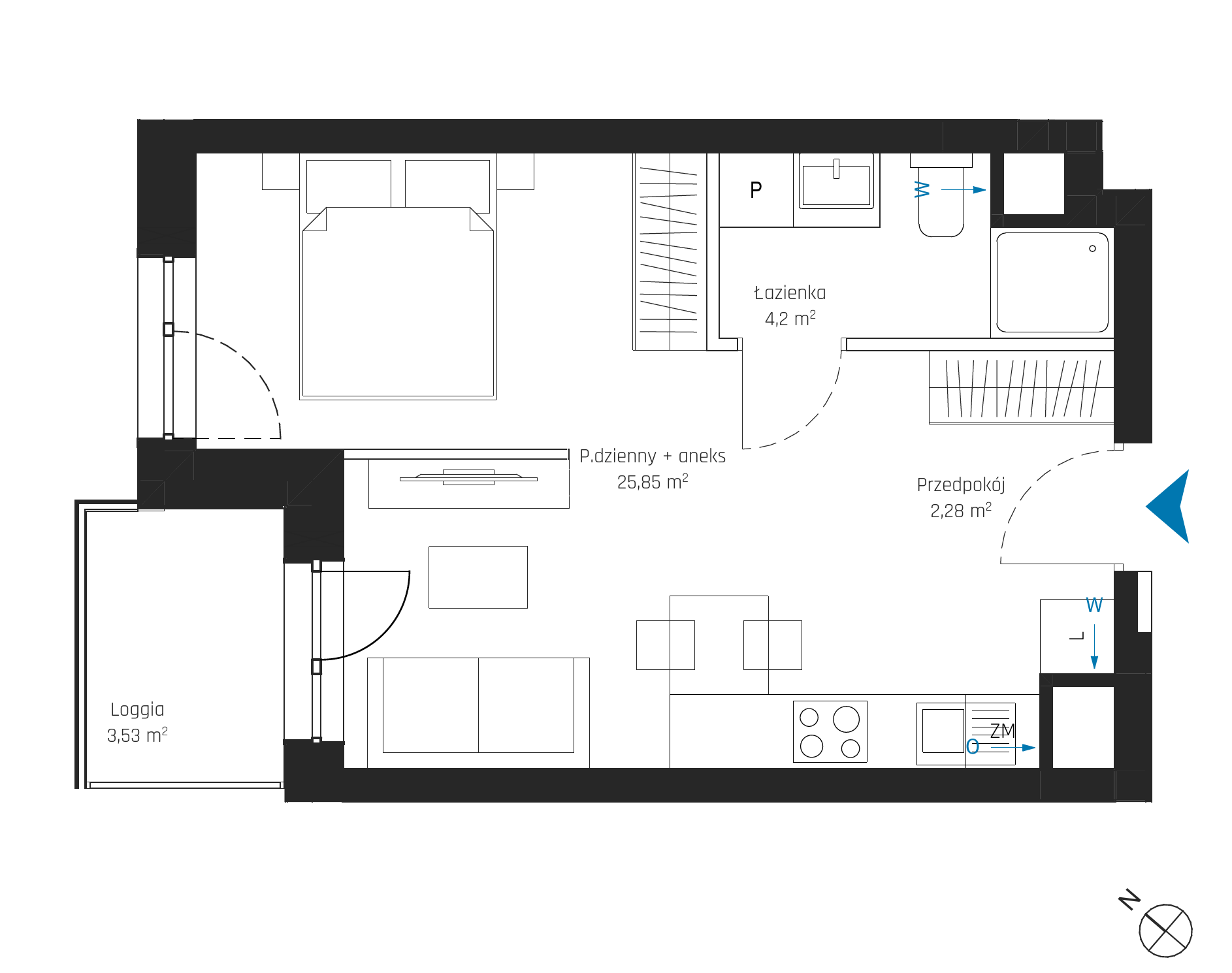 Plan 1 pok. 32m²