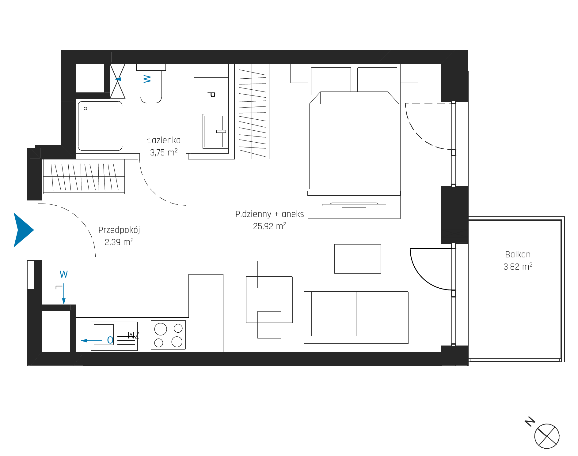 Plan 1 pok. 32m²