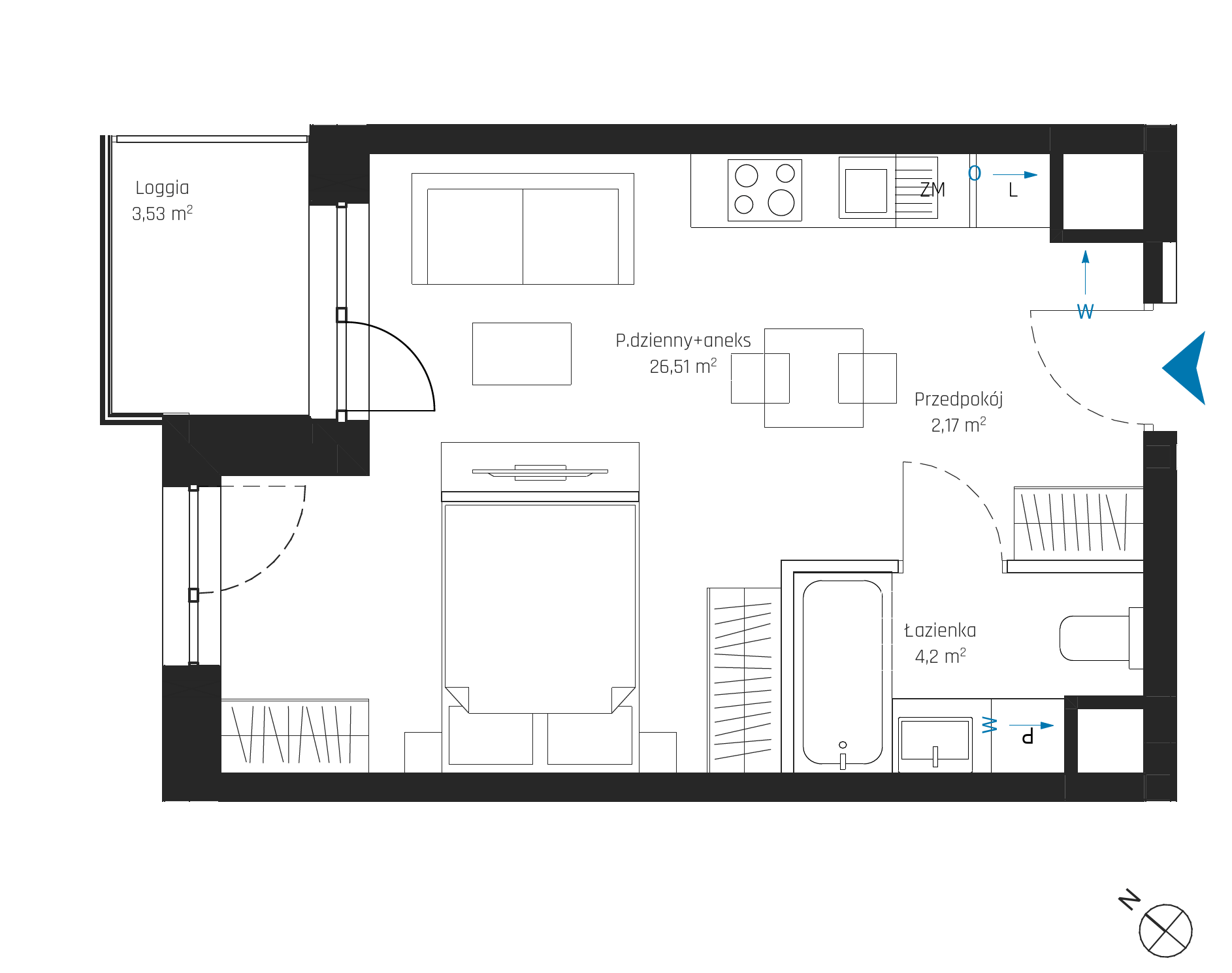 Plan 1 pok. 33m²