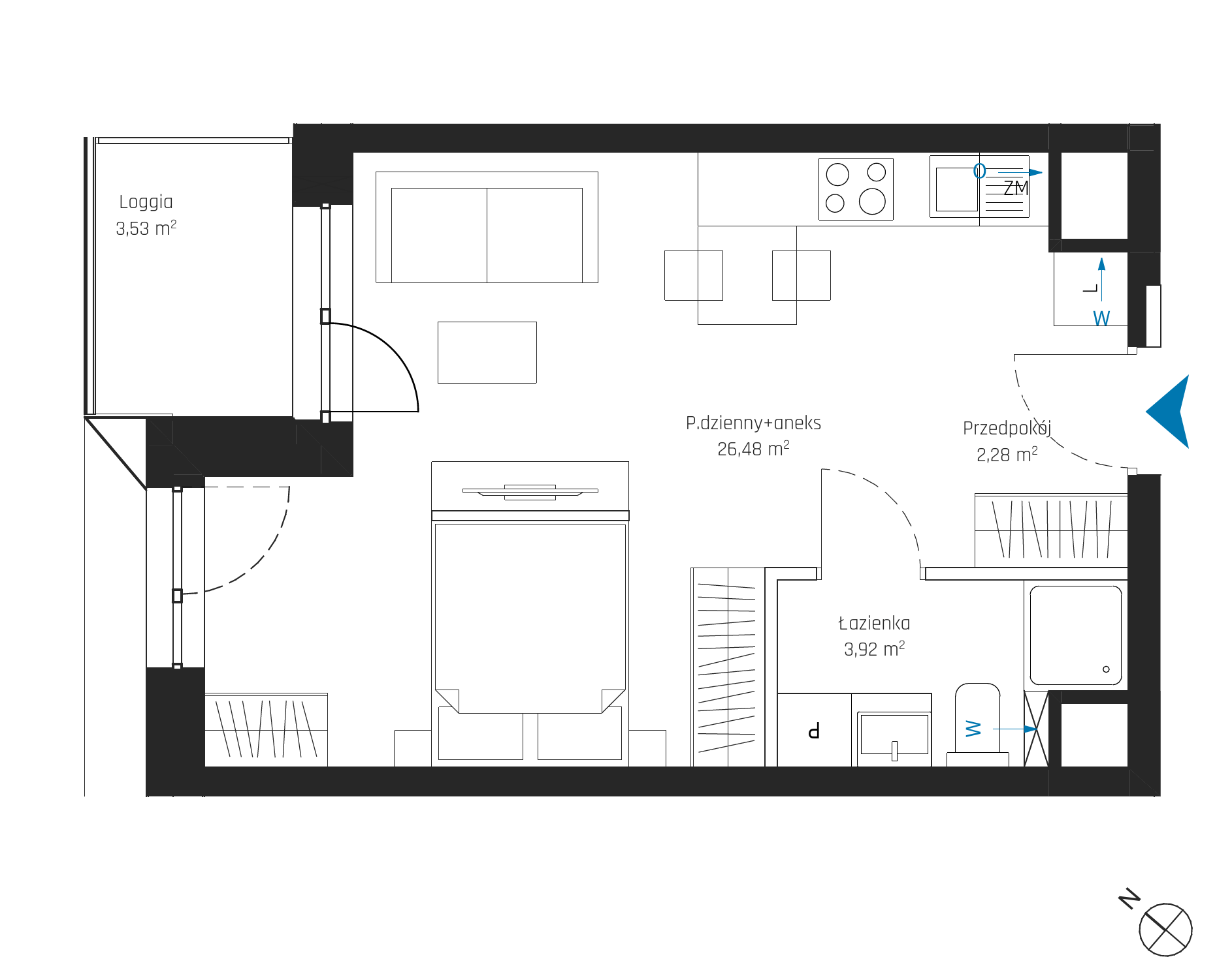 Plan 1 pok. 33m²
