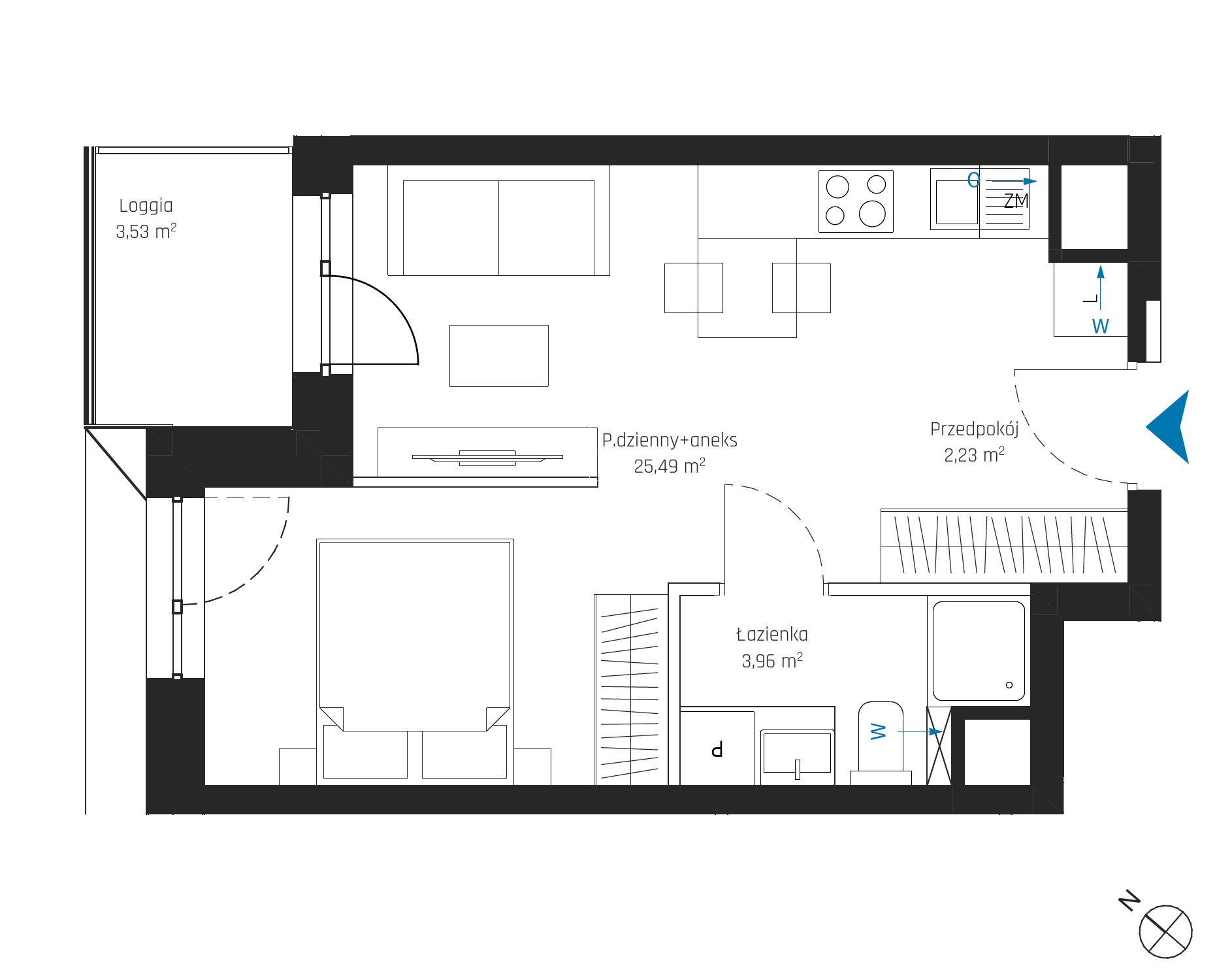 Plan 1 pok. 32m²