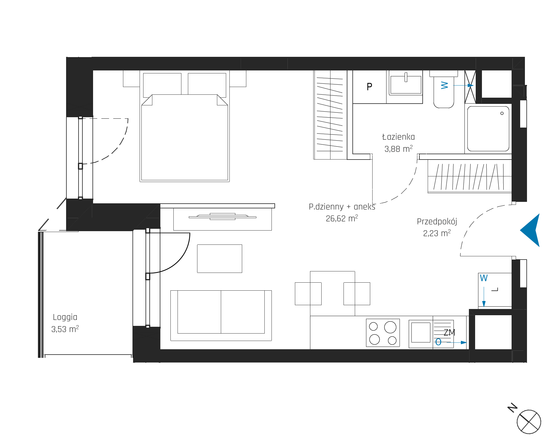 Plan 1 pok. 33m²