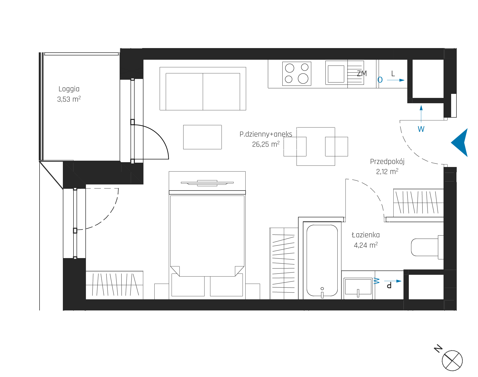 Plan 1 pok. 33m²