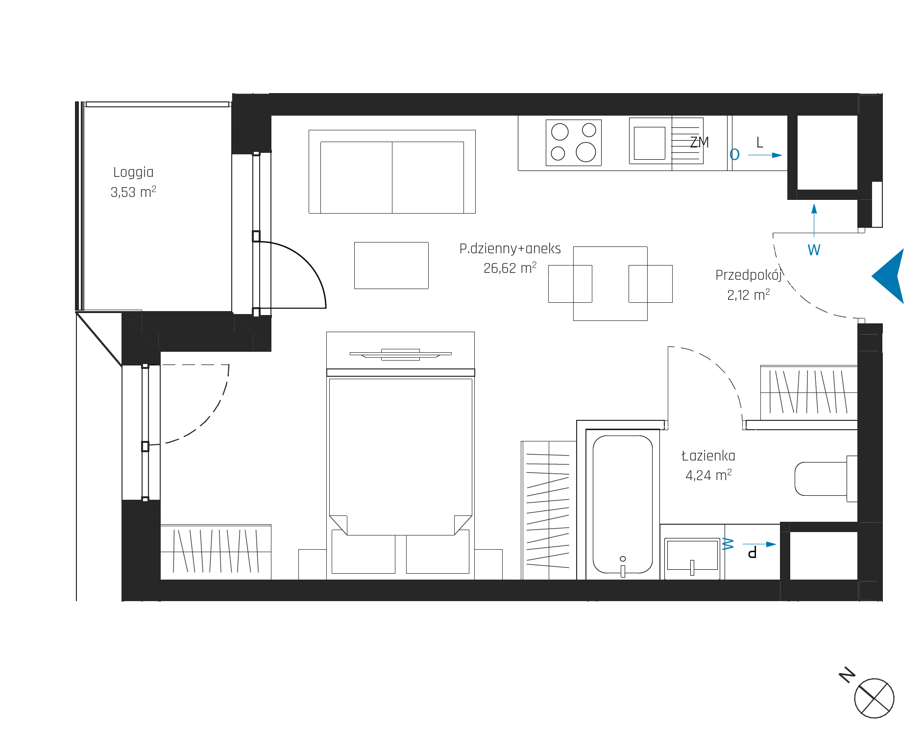 Plan 1 pok. 33m²