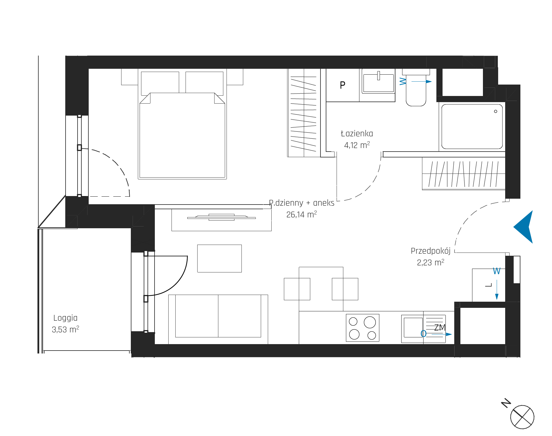 Plan 1 pok. 32m²