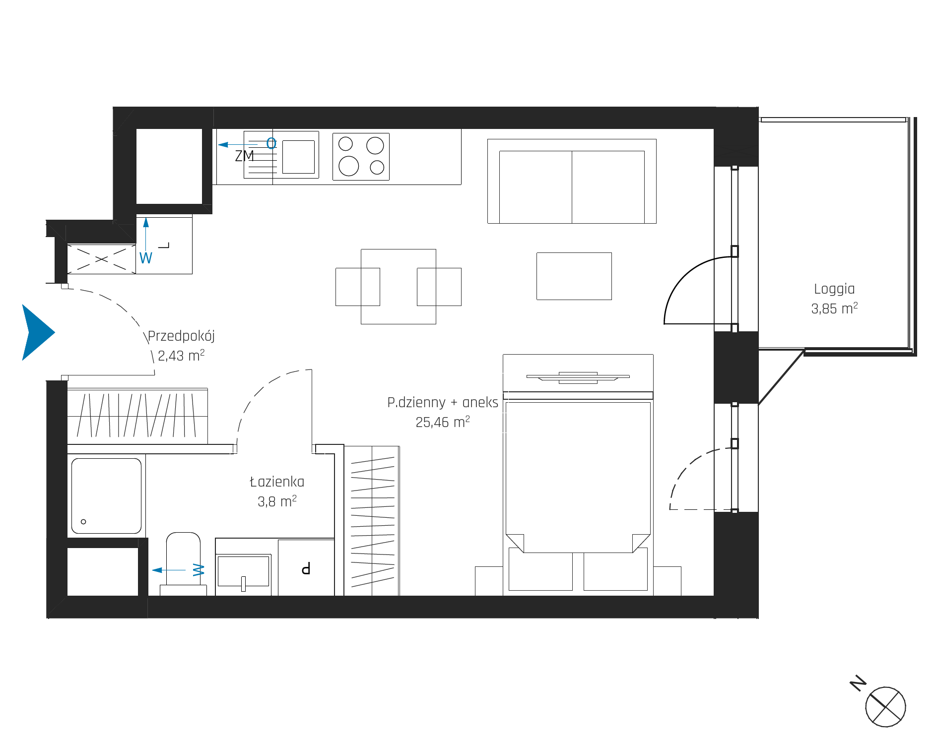 Plan 1 pok. 32m²